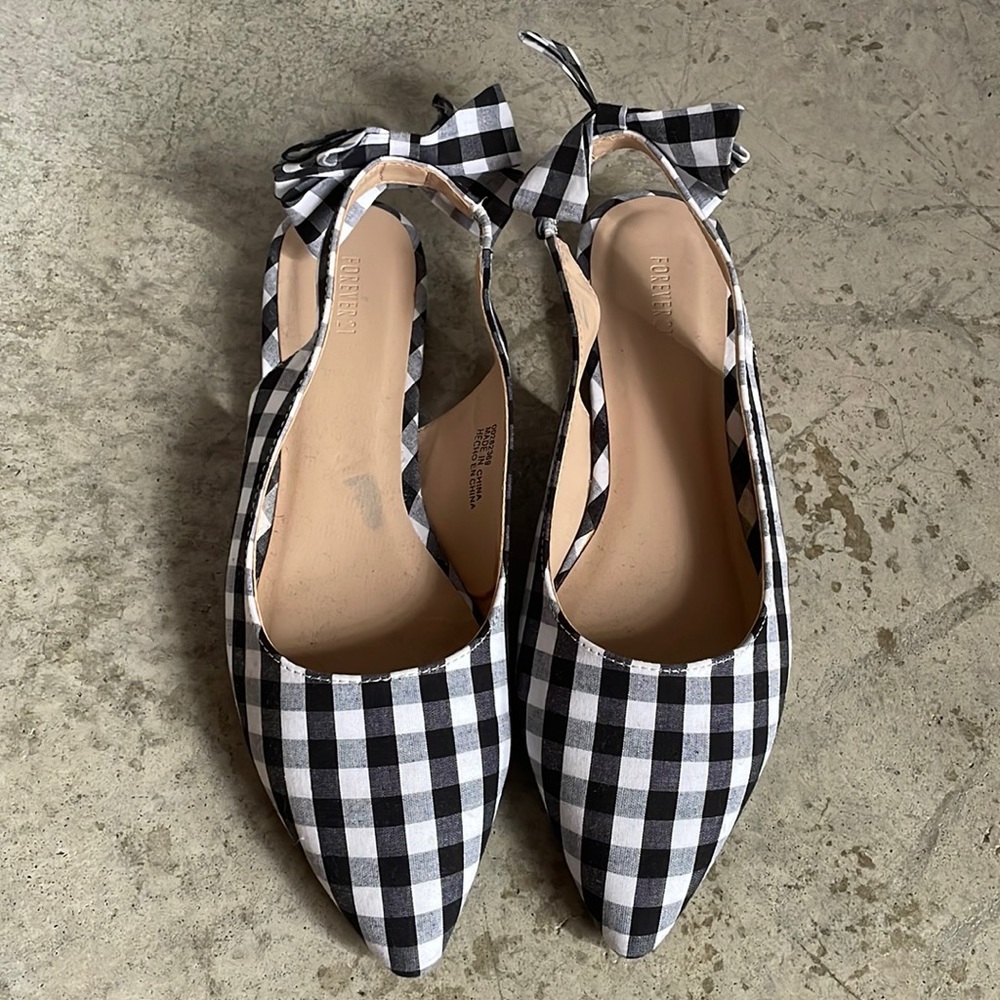 Forever21 Gingham Slingback Flats with Bows Women’s Size 7